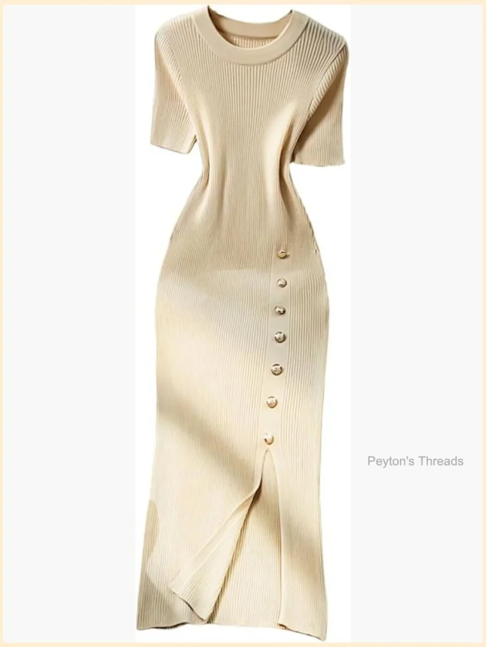 Short Sleeve Sweater Dress Ribbed Knit Button Front Split Thigh Bodycon Midi - Picture 1 of 5